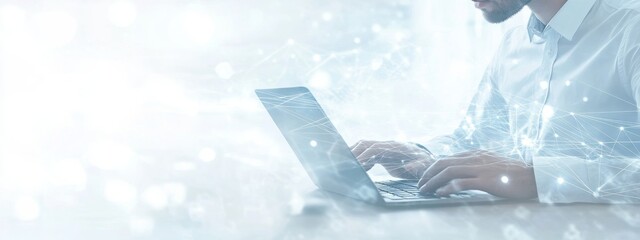 Software engineer, computer programmer, and data scientist coding on modern computers with data science, software development, cloud computing, digital technology, big data management, and data