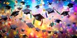 © NeuralStudio - Graduation hats flying in the air with colorful confetti celebrating academic success the vibrant imagery represents global scholars who have completed their studies.
