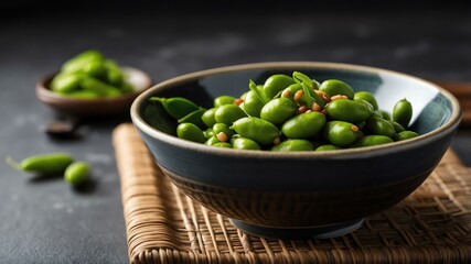 Wall Mural - japanese side dishes and appetizers dish edamame isolated on an aesthetic plate, concept for advertisement