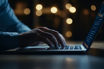 On an office table, a businessman works on his laptop computer and digital tablet. He uses the device to be online, work, and surf the web online.