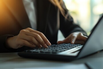 Canvas Print - Concept of business and finance, Business woman using a calculator at the office to calculate business data