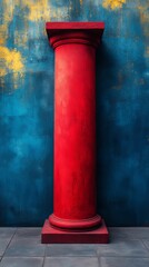 Poster - A red pillar stands in front of a blue wall