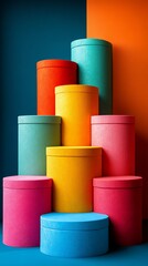 Sticker - A stack of colorful cylinders arranged in a pyramid shape