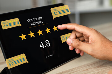 Wall Mural - online customer satisfaction survey service concept, client rate service from experience in applicat