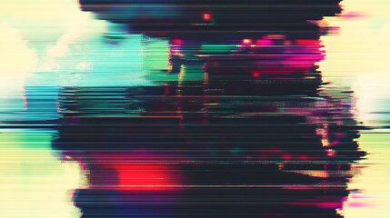 Wall Mural - abstract tv signal error static or vhs glitch effect grunge texture overlay. distressed retro video 