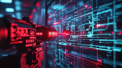 Defense applications of laser light, visualizing military technologies including targeting, communication, and weapon systems