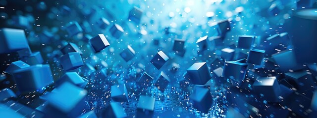 Wall Mural - Abstract 3d featuring blue cubes with sparks sparkles