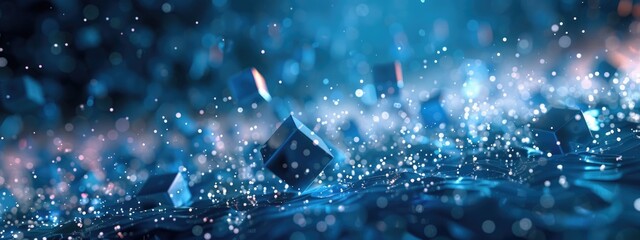 Wall Mural - Abstract 3d featuring blue cubes with sparks sparkles background wallpaper