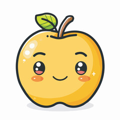 Wall Mural - Cute Happy Yellow Apple Cartoon Illustration Kawaii Food Character Design Isolated on White Background Fruit Icon Mascot Logo Vector Graphic