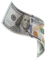 Wall Mural - falling 100 american dollar banknotes, isolated background.