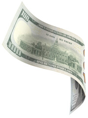 Wall Mural - falling 100 american dollar banknotes, isolated background.