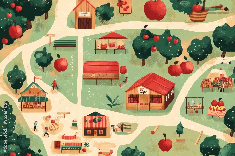 Flat illustration of a stylized map of the festival grounds ...