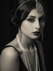 Wall Mural - elegant 1920s style portrait of woman with pearl necklace