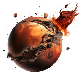 Wall Mural - PNG Picture of Mars hit by a meteorite planet space white background.