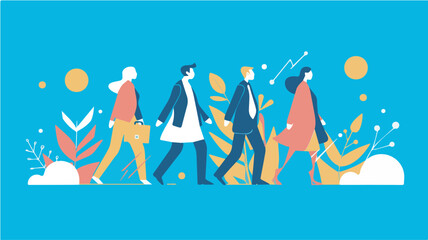 Business people walking teamwork collaboration success concept illustration