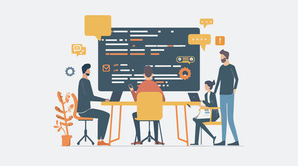 Software development team working together programming and coding software application development teamwork concept web development front end developer