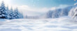 © Laura Pashkevich - Beautiful winter background of snow and blurred forest in background, Gently falling snow flakes against blue sky. Wide panorama format.