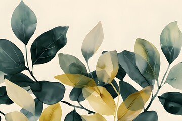 Elegant watercolor leaves on a light background.