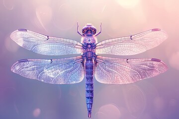 A beautiful, translucent dragonfly with shimmering wings, set against a dreamy, soft-hued background. Perfect for nature enthusiasts.