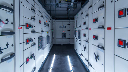 Wall Mural - room with rows of server hardware in data center timelapse hyperlapse