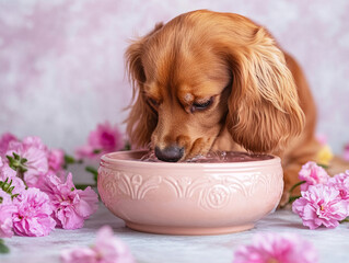 dog drinking a lot of water