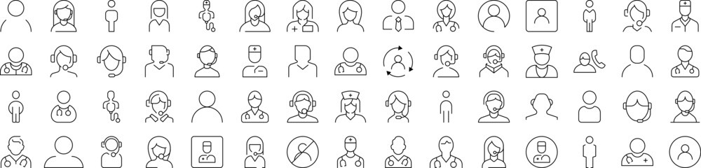 Wall Mural - Worker Line Icon Set. Modern Collection for Design, Web Sites, Apps, Cards. Contains Linear Images of Doctor, Dispatcher, Office Worker