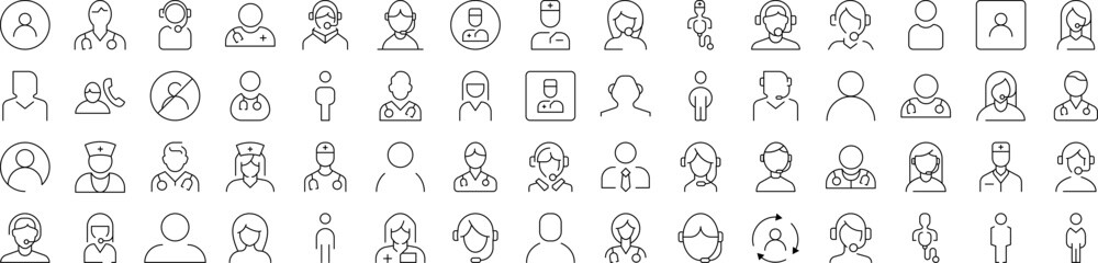 Wall Mural - Worker Line Icon Pack. Modern Collection for Design, Web Sites, Apps, Cards. Contains Linear Images of Doctor, Dispatcher, Office Worker