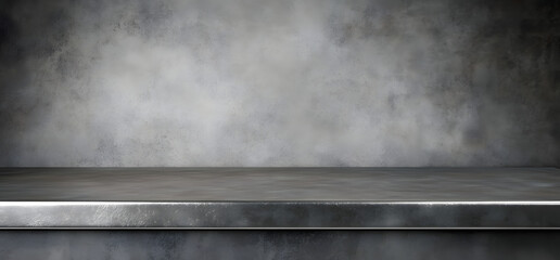 Wall Mural - Metal kitchen countertop, iron texture, flat large table on a gray background