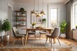 © kansak01 - A cozy dining area unfolds with a beautifully set table, complemented by comfortable seating, a delicate overhead