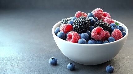 Mixed berry bowl, blueberries, raspberries, and blackberries, 3D illustration