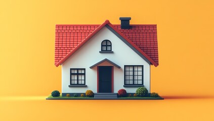 Sticker - White House with Red Roof Against Yellow Background