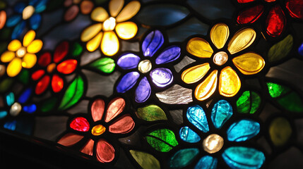 Wall Mural - Floral Stained Glass Wallpaper Background