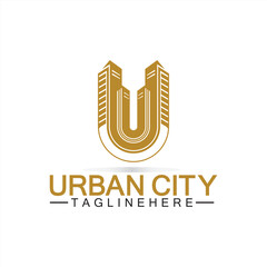 Canvas Print - Letter U Urban Building Logo Vector Design. Urban icon, city tower, property