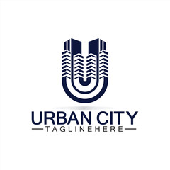 Wall Mural - Letter U Urban Building Logo Vector Design. Urban icon, city tower, property