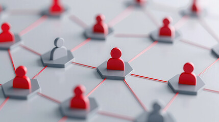 Wall Mural - dynamic network diagram featuring red and gray icons on a white background, illustrating social inte
