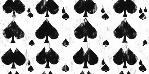 Wall Mural - Seamless spades playing card suit pattern painted with black and white paint. Tileable grunge hand drawn Alice in Wonderland wallpaper design motif. Gaming, gambling or poker background texture.