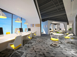 Wall Mural - 3d render modern working office interior