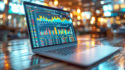 Wall Mural - stock chart on laptop screen