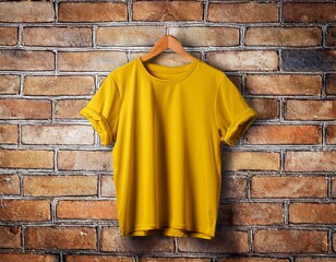 Wall Mural - Yellow t-tshirt hanging against vintage brick wall