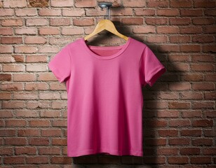 Pink t-tshirt hanging against vintage brick wall