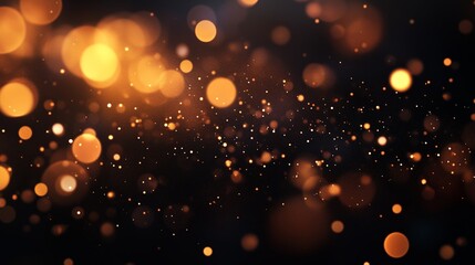 Wall Mural - Golden bokeh lights floating against a dark background, creating a magical atmosphere during a festive evening celebration