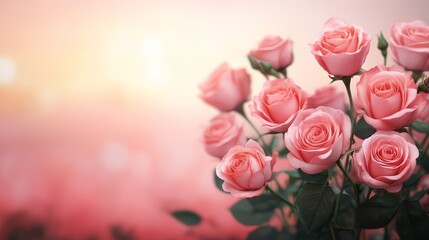 Poster - Pink Roses Bouquet Floral Background Soft Light Blur