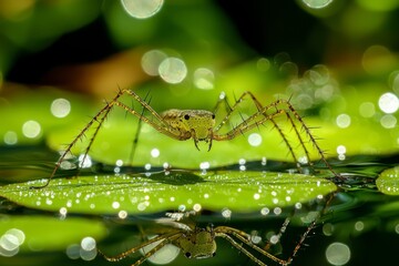 Poster - Spiny Water Bug on a Green Leaf with Bokeh