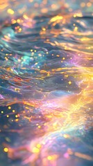 Wall Mural - sparkling rainbow colorful water with golden stars and swirls flowing in the background