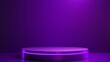 © Arora Chan - A sleek 3D podium with ample empty space, set against a deep purple background, with subtle glowing effects to enhance advertising displays