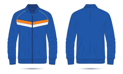 Sticker - Blue zippered sports jacket mockup front and back view. Vector illustration