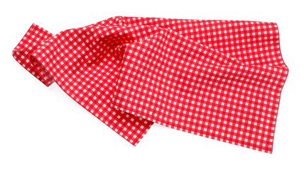 Poster - Red checkered picnic tablecloth isolated on white, top view