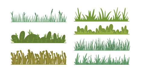 lush greenery, horizontal grass lines with leaves and foliage. vector isolated set of vegetation, he
