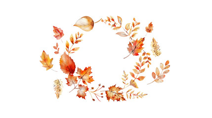 Wall Mural - watercolor autumn banner with leaves, flowers and branches isolated on transparent background. illus
