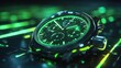 © fourtakig - Stopwatch with split-time features on a vibrant, neon-green surface, measuring the intensity of a workout